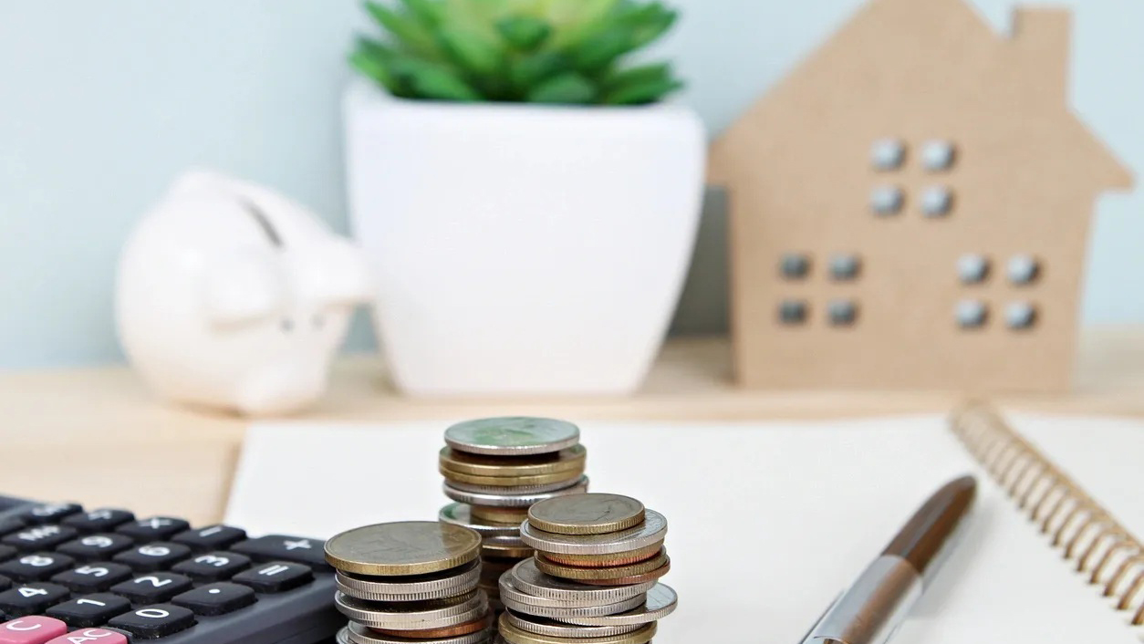 Pile of coins with a balance sheet