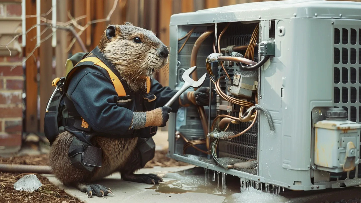 Beaver repairing an AC unit